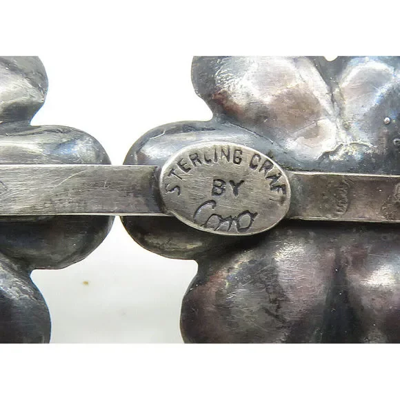 CORO 925 Silver Vintage Antique Rare Dark Tone Flowers Brooch Pin BP8434